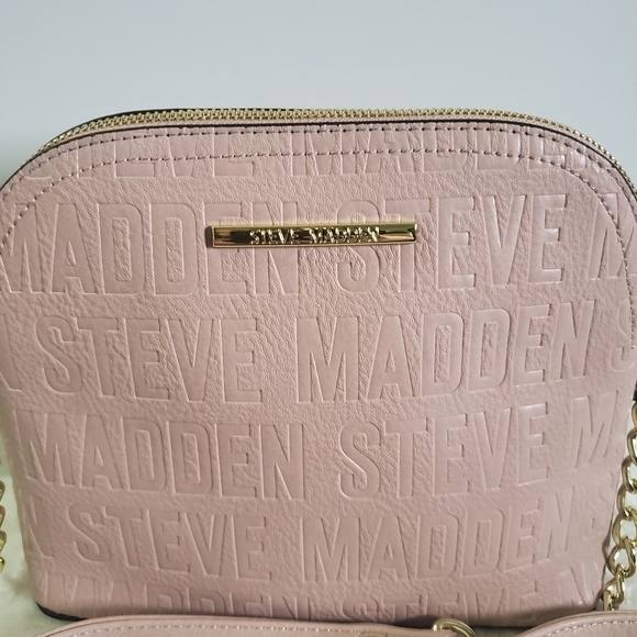 STEVE Madden Blush Pink Gold Chain Faux Leather Crossbody Bag Purse - Picture 3 of 14